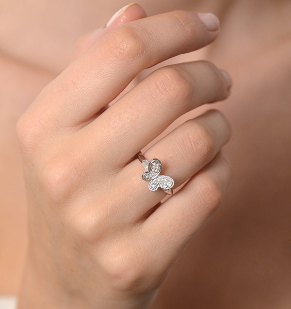 Diamond 0.15ct 9K White Gold Butterfly Ring